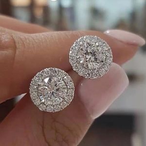 ❤️NEW Brilliant Cut 18K Diamond Halo Stud Earring